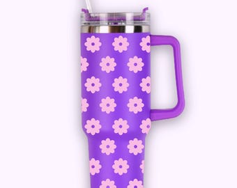 Floral 40oz Stainless Steel Insulated Tumbler with Handle & Straw