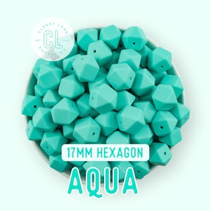 17mm Aqua Hexagon Silicone Beads, Silicone Beads, Hexagon Silicone Beads, Wholesale Silicone Beads, Food Grade Silicone, Loose Beads