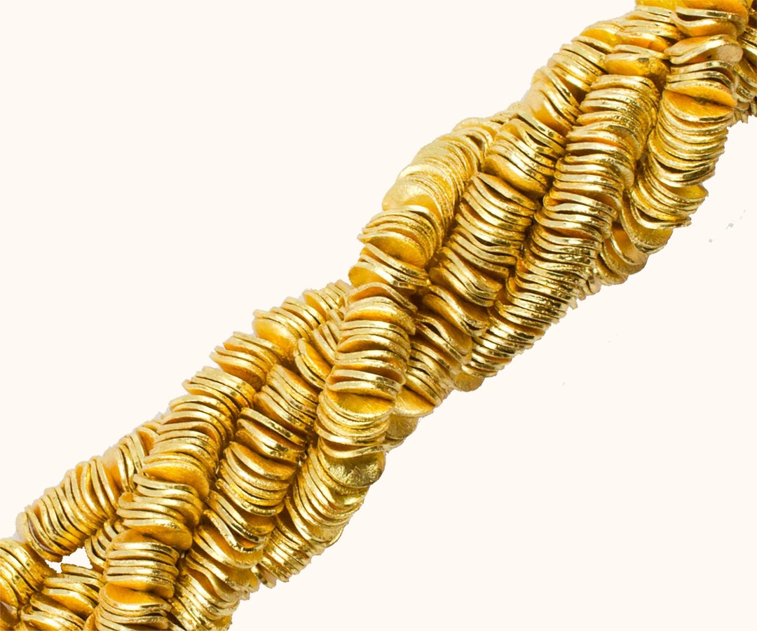 8mm Brushed Gold Wavy Heishi Disc Beads, Gold Wavy Disc Beads, Gold