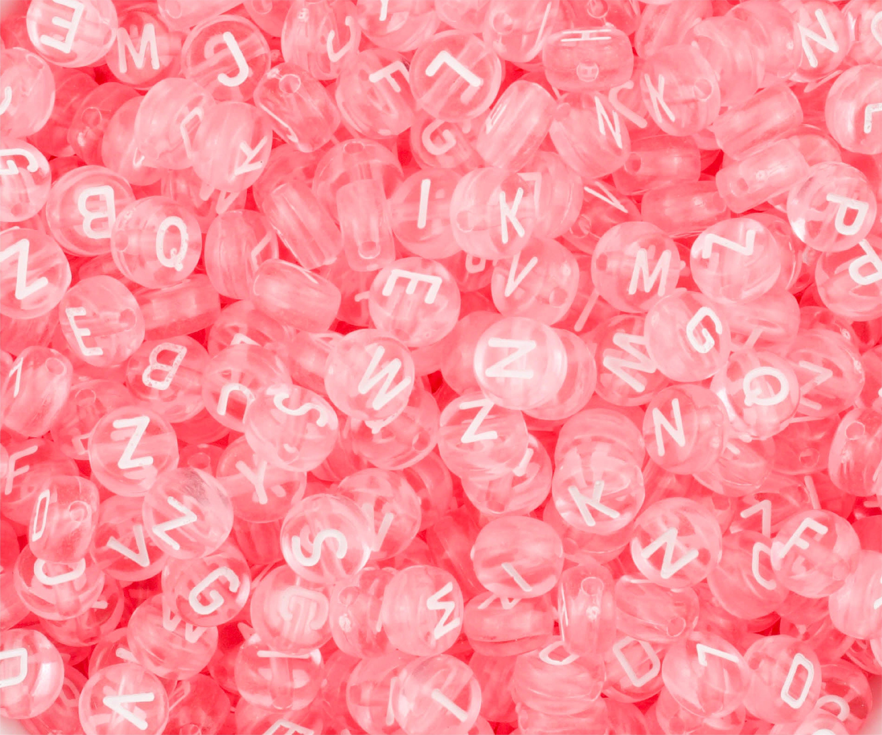 Pink Alphabet Letter Beads, Translucent Acrylic Pink Letters Beads, Round  Acrylic Beads, Mixed Letters Beads, Name Beads 7mm 357 