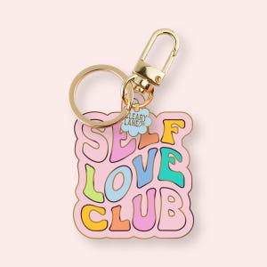 Self Love Club Enamel Keychain, Gold Enamel Keychain, Gold Bag Charm, Key Holders Purse Charm, Women Bag Accessories