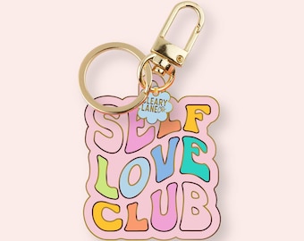 Self Love Club Enamel Keychain, Gold Bag Charm