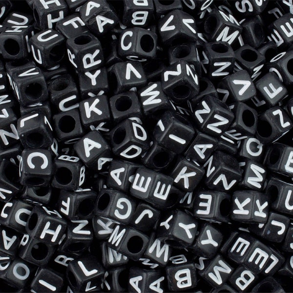Black & White Alphabet Acrylic Beads, Square Alphabet Letter Beads, Acrylic Letter Beads, 6mm Alphabet Letter Beads, Name Beads, A-Z Letters