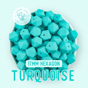 17mm Turquoise Hexagon Silicone Beads, Silicone Beads, Hexagon Silicone Beads, Wholesale Silicone Beads, Food Grade Silicone, Loose Beads