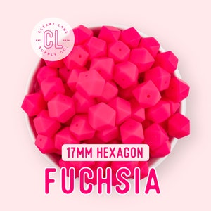 17mm Hexagon Silicone Beads, Silicone Beads, Hexagon Silicone Beads, Wholesale Silicone Beads, Food Grade Silicone, Loose Beads, Fuchsia