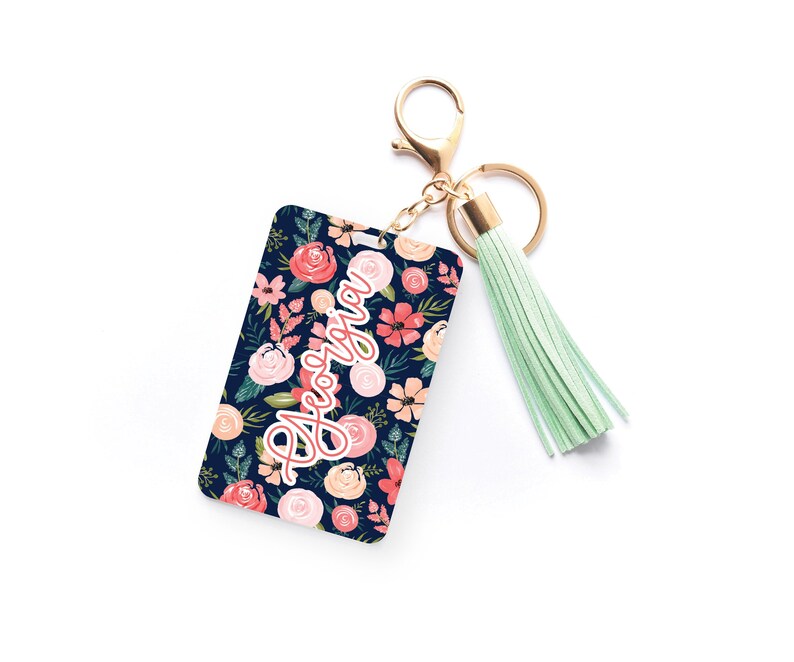 Name Luggage Tag Keychain Monogram Luggage Tags Floral Etsy