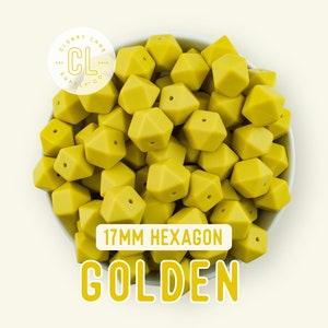 17mm Golden Hexagon Silicone Beads, Silicone Beads, Hexagon Silicone Beads, Wholesale Silicone Beads, Food Grade Silicone, Loose Beads