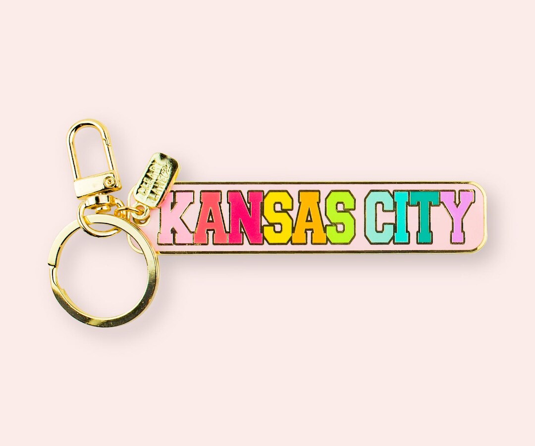 Kansas City Blush Rainbow Banner Enamel Keychain, Gold Enamel Keychain ...