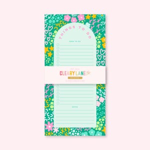 Emerald Rainbow Garden Notepad, 4.25&quot;x8.25&quot; Floral Notepad, Cute Stationery Gift, Floral Stationery Notepad, Cute Office Desk Stationery