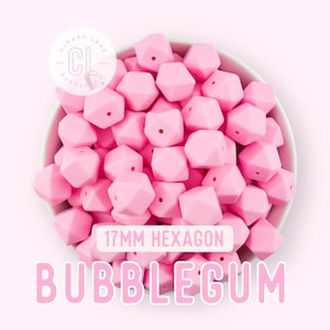 17mm Bubblegum Hexagon Silicone Beads, Silicone Beads, Hexagon Silicone Beads, Wholesale Silicone Beads, Food Grade Silicone, Loose Beads