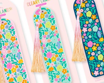 Floral Acrylic Bookmark with Silk Tassel, Rainbow Meadows