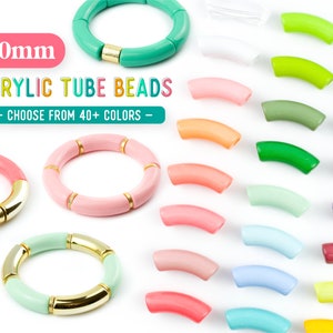 Acrylic Tube Beads, 10.5x36mm Acrylic Tube Beads, Acrylic Bamboo Beads, Curved Tube Beads, Beads for Bangle Bracelet Making, 40+ Colors