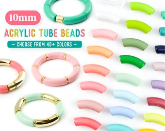 Acrylic Tube Beads, 10.5x36mm Acrylic Tube Beads, Acrylic Bamboo Beads, Curved Tube Beads, Beads for Bangle Bracelet Making, 40+ Colors