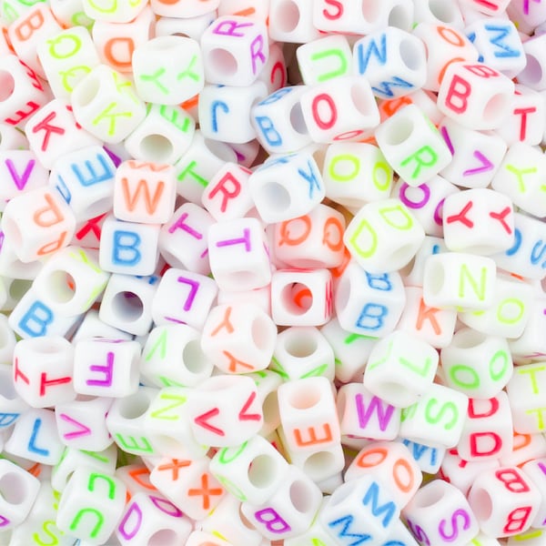 Rainbow Alphabet Acrylic Beads, Square Alphabet Letter Beads, Acrylic Letter Beads, 6mm Alphabet Letter Beads, Name Beads, A-Z Letters