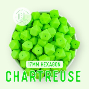 17mm Chartreuse Hexagon Silicone Beads, Silicone Beads, Hexagon Silicone Beads, Wholesale Silicone Beads, Food Grade Silicone, Loose Beads