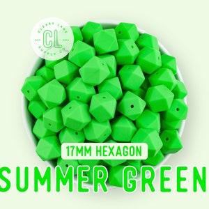 17mm Summer Green Hexagon Silicone Beads, Silicone Beads, Hexagon Silicone Beads, Wholesale Silicone Beads, Food Grade Silicone, Loose Beads