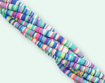 6mm Blue & Pink Multicolored Heishi Beads, Polymer Clay Disc Beads, African Vinyl Disc Beads, Heishi Strand, 16 inch strand, Cotton Candy