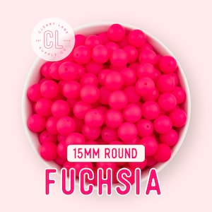 15mm Silicone Beads, Round Silicone Beads, Fuchsia Silicone Beads, Wholesale Silicone Beads, 100% Food Grade Silicone