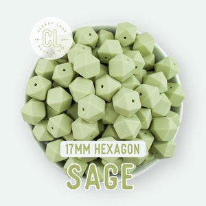 17mm Hexagon Silicone Beads, Silicone Beads, Hexagon Silicone Beads, Wholesale Silicone Beads, Food Grade Silicone, Loose Beads, Sage