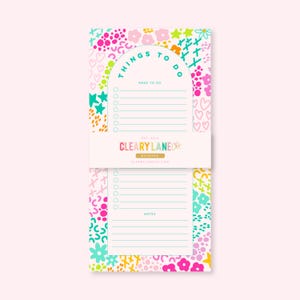 Pink Rainbow Garden Notepad, 4.25&quot;x8.25&quot; Floral Notepad, Cute Stationery Gift, Floral Stationery Notepad, Cute Office Desk Stationery