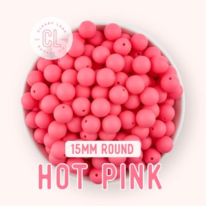 15mm Hot Pink Silicone Beads, Silicone Beads, Round Silicone Beads, Wholesale Silicone Beads, 100% Food Grade Silicone, Sensory Beads