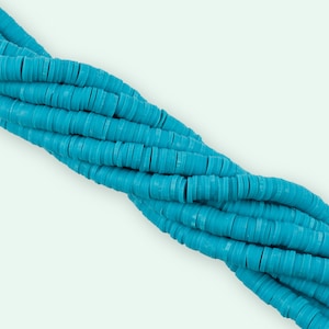 Polymer Clay Beads, 6mm Heishi Beads, African Colored Vinyl Disc Beads, Vinyl Beads, Heishi Strand Beads, 16 inch strand, Teal