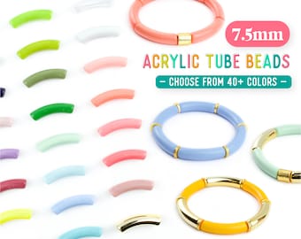 Skinny Acrylic Tube Beads, 7.5x32mm Acrylic Tube Beads, Bamboo Beads, Curved Tube Beads, Beads for Bangle Bracelet Making, 40+ Colors