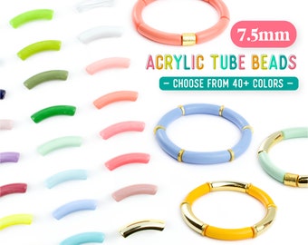 Skinny Acrylic Tube Beads, 7.5x32mm Acrylic Tube Beads, Bamboo Beads, Curved Tube Beads, Beads for Bangle Bracelet Making, 40+ Colors