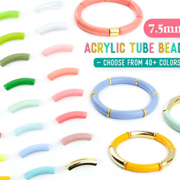 Skinny Acrylic Tube Beads, 7.5x32mm Acrylic Tube Beads, Bamboo Beads, Curved Tube Beads, Beads for Bangle Bracelet Making, 40+ Colors