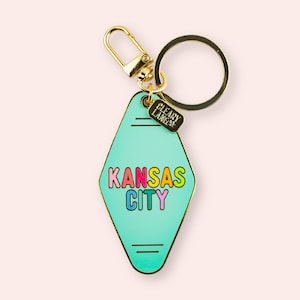 Kansas City Mint Rainbow Motel Enamel Keychain, Gold Enamel Keychain, Gold Bag Charm, Key Holders Purse Charm, Women Bag Accessories