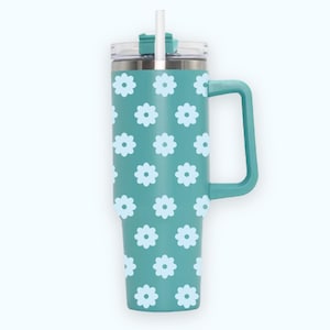 40oz Stainless Steel Tumbler, 40oz Tumbler with Handle & Straw, 40oz Insulated Tumbler, Floral Tumbler | Mint Flowers