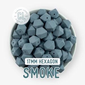 17mm Smoke Hexagon Silicone Beads, Silicone Beads, Hexagon Silicone Beads, Wholesale Silicone Beads, Food Grade Silicone, Loose Beads