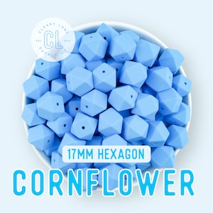17mm Cornflower Hexagon Silicone Beads, Silicone Beads, Hexagon Silicone Beads, Wholesale Silicone Beads, Food Grade Silicone, Loose Beads
