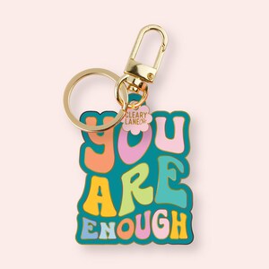 You Are Enough Enamel Keychain, Gold Enamel Keychain, Gold Bag Charm, Key Holders Purse Charm, Women Bag Accessories