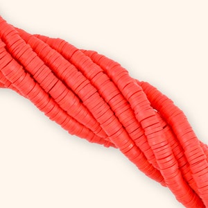 6mm Coral Heishi Beads, African Vinyl Disc Beads, Polymer Clay Beads, Wholesale Beads, Colored Heishi Strand Beads, 16 inch strand, Cherry