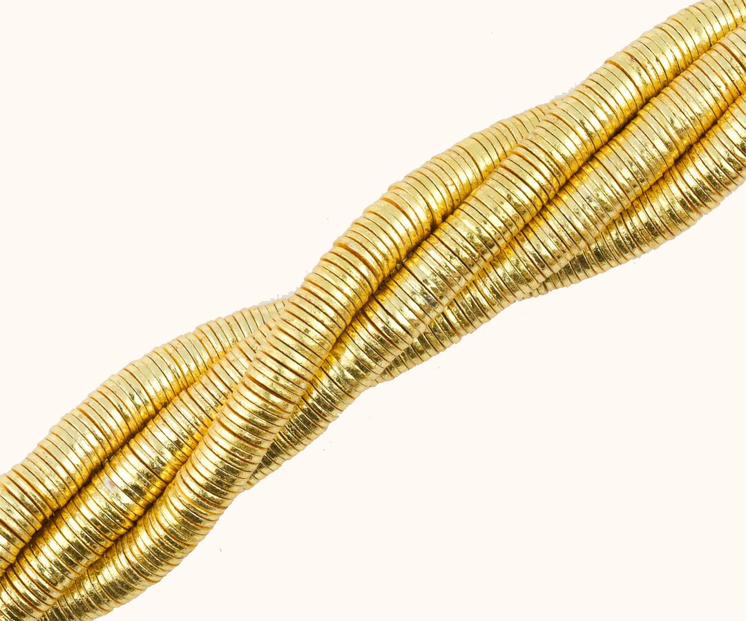 6mm Brushed Gold Heishi Disc Beads, Gold Disc Spacer Beads, Gold Plated