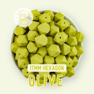 17mm Olive Hexagon Silicone Beads, Silicone Beads, Hexagon Silicone Beads, Wholesale Silicone Beads, Food Grade Silicone, Loose Beads