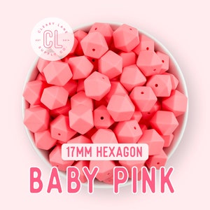 17mm Hexagon Silicone Beads, Silicone Beads, Hexagon Silicone Beads, Wholesale Silicone Beads, Food Grade Silicone, Loose Beads, Baby Pink