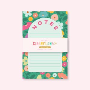 Emerald Rainbow Meadows Notepad, Floral Notepad, Cute Stationery Gift, Floral Stationery Notepad, Cute Office Desk Stationery, 4&quot;x6&quot; Notepad