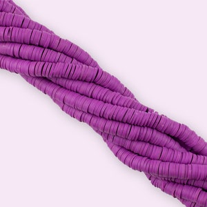 6mm Vinyl Heishi Beads, Polymer Clay Beads, African Colored Vinyl Disc Beads, Vinyl Beads, Heishi Strand Beads, 16 inch strand, Violet