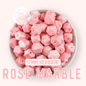 17mm Hexagon Silicone Beads, Hexagon Silicone Beads, Wholesale Silicone Beads, Food Grade Silicone, Loose Beads, Rose Marble