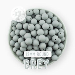 12mm Grey Silicone Beads, Round Silicone Beads, Silicone Beads, Wholesale Silicone Beads, 100% Food Grade Silicone, Sensory Beads
