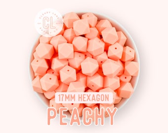 17mm Hexagon Silicone Beads, Silicone Beads, Hexagon Silicone Beads, Wholesale Silicone Beads, Food Grade Silicone, Loose Beads, Peachy