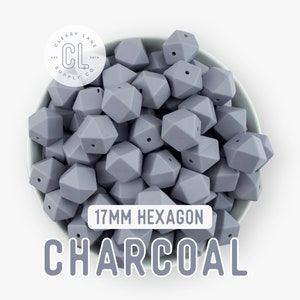 17mm Charcoal Hexagon Silicone Beads, Silicone Beads, Hexagon Silicone Beads, Wholesale Silicone Beads, Food Grade Silicone, Loose Beads