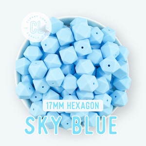17mm Sky Blue Hexagon Silicone Beads, Silicone Beads, Hexagon Silicone Beads, Wholesale Silicone Beads, Food Grade Silicone, Loose Beads