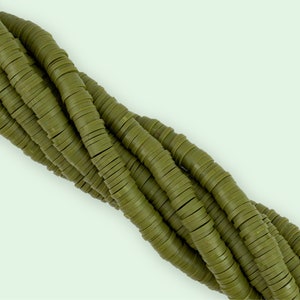 6mm Heishi kralen, Afrikaanse vinyl schijfkralen, polymeerklei kralen, groothandel kralen, gekleurde Heishi strand kralen, 16 inch strand, olijf