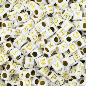 Gold Alphabet Acrylic Beads, Square Alphabet Letter Beads, Acrylic Letter Beads, 6mm Alphabet Letter Beads, Name Beads, A-Z Letters