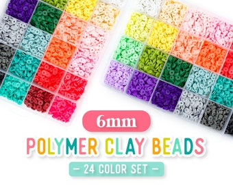 6mm Heishi Bead Set, Polymer Clay Bead Set, African Vinyl Disc Beads, Colored Heishi Bead Kit, 24 Color Bead Set, DIY Bead Kit