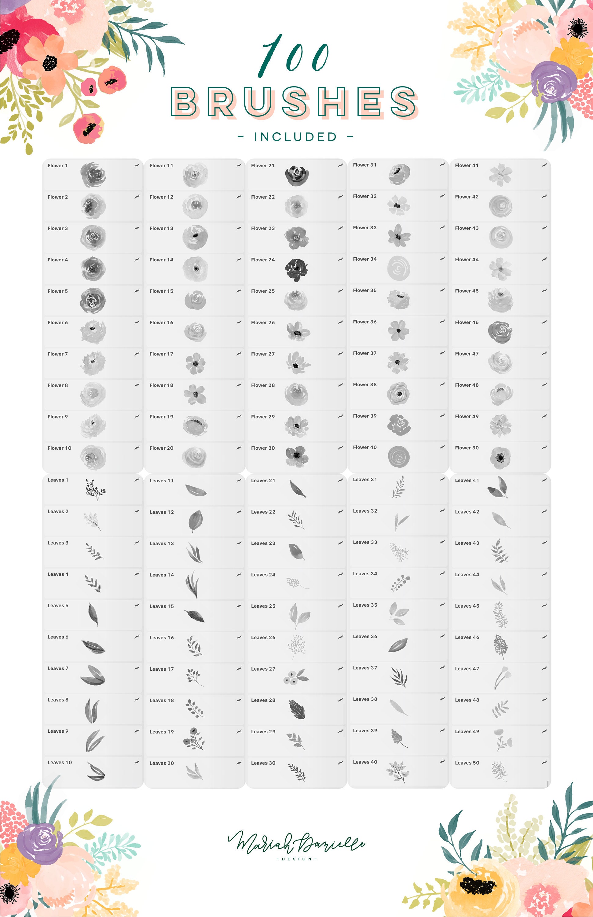 502 Floral Stamp Brushes, Procreate Brush Set (digital Download) - Etsy