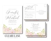 Floral Wedding Invitation Set RSVP Postcard Info Card Set Floral Invitation Floral Wedding Printed Wedding Invitation Set #CL215